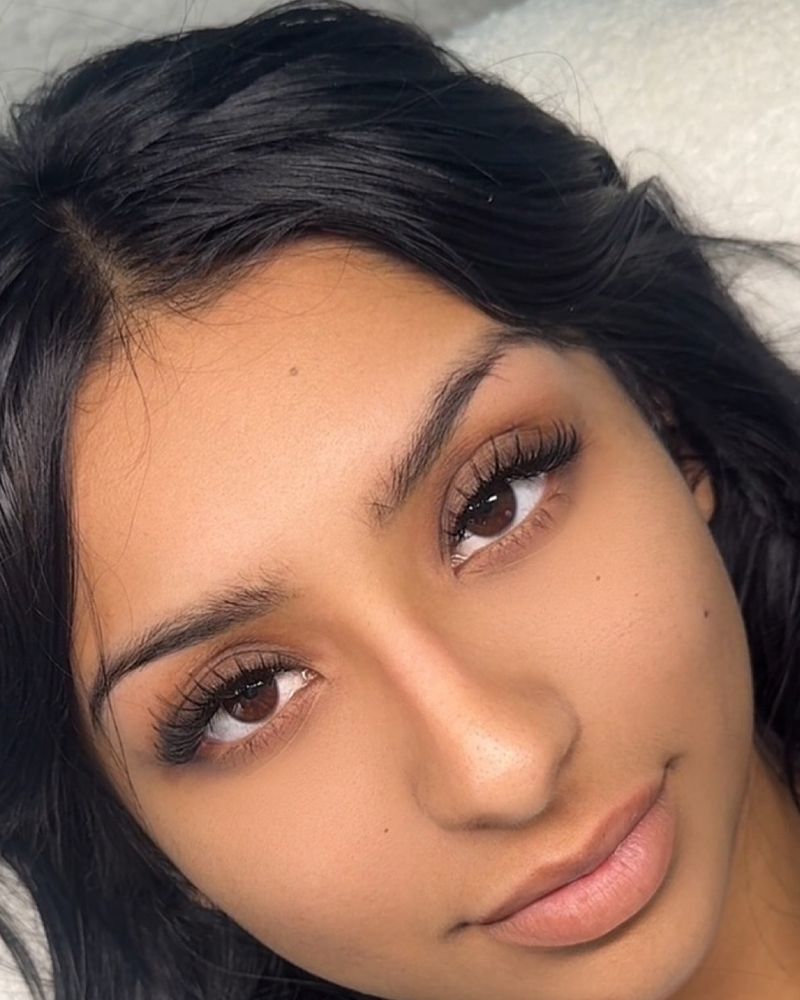 Close-up of a finished lash set