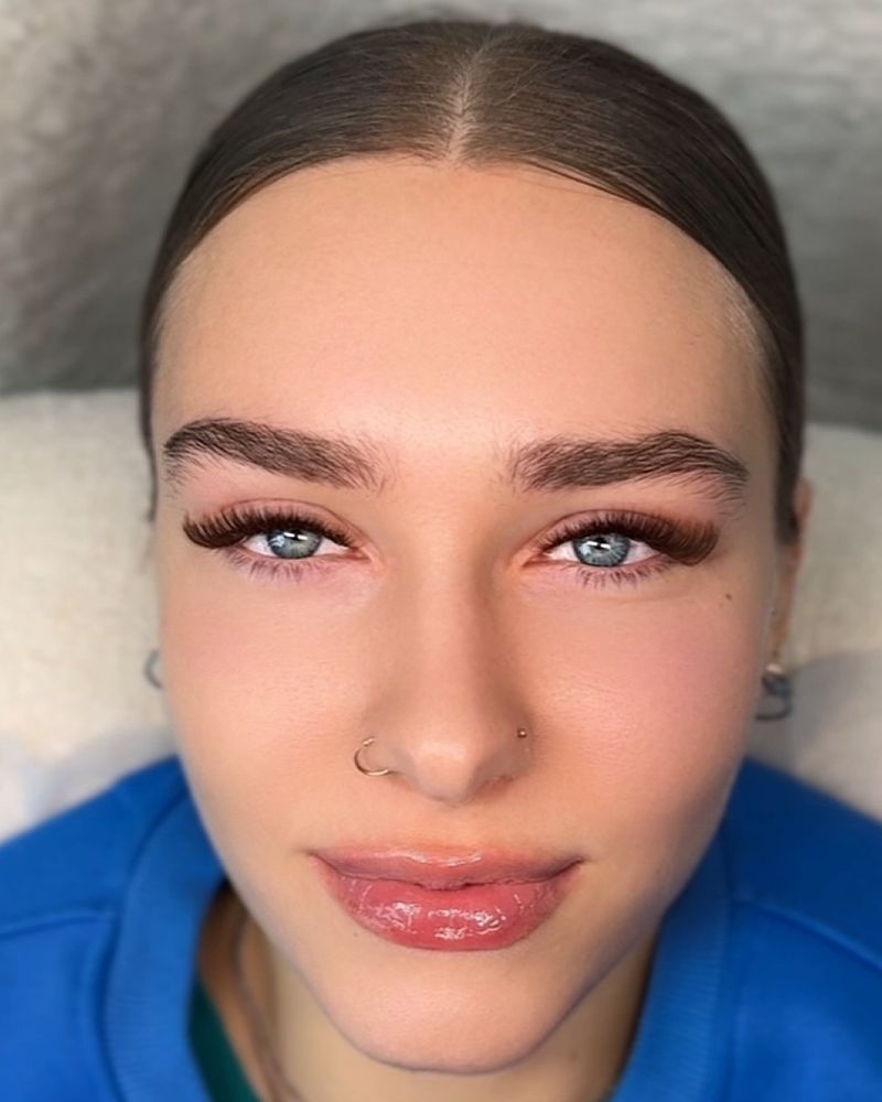 Close-up of a finished lash set
