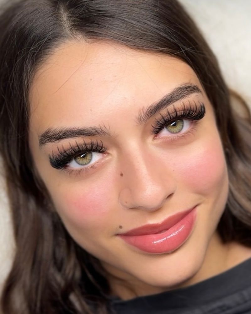 Close-up of a finished lash set