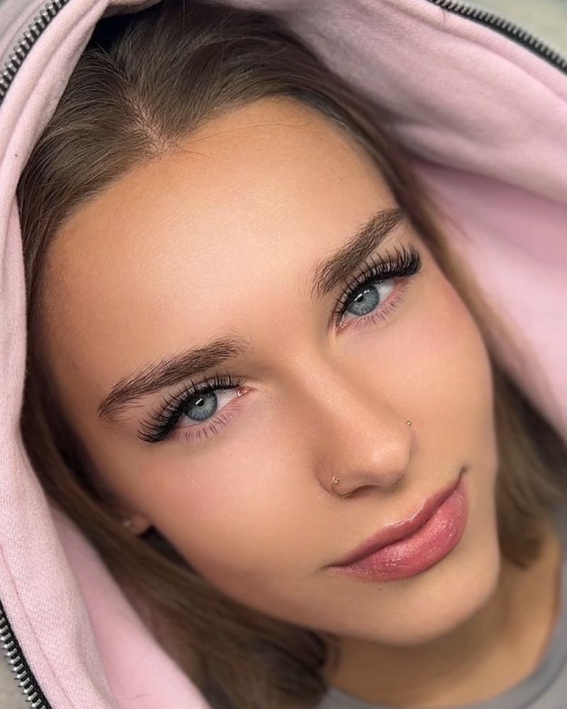 Close-up of a finished lash set