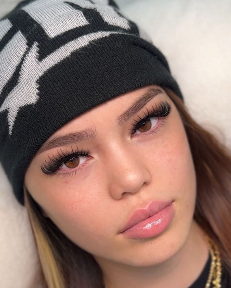Close-up of a finished lash set