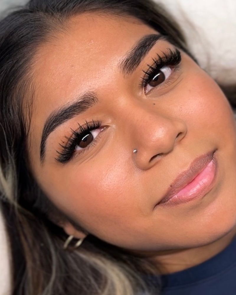 Close-up of a finished lash set