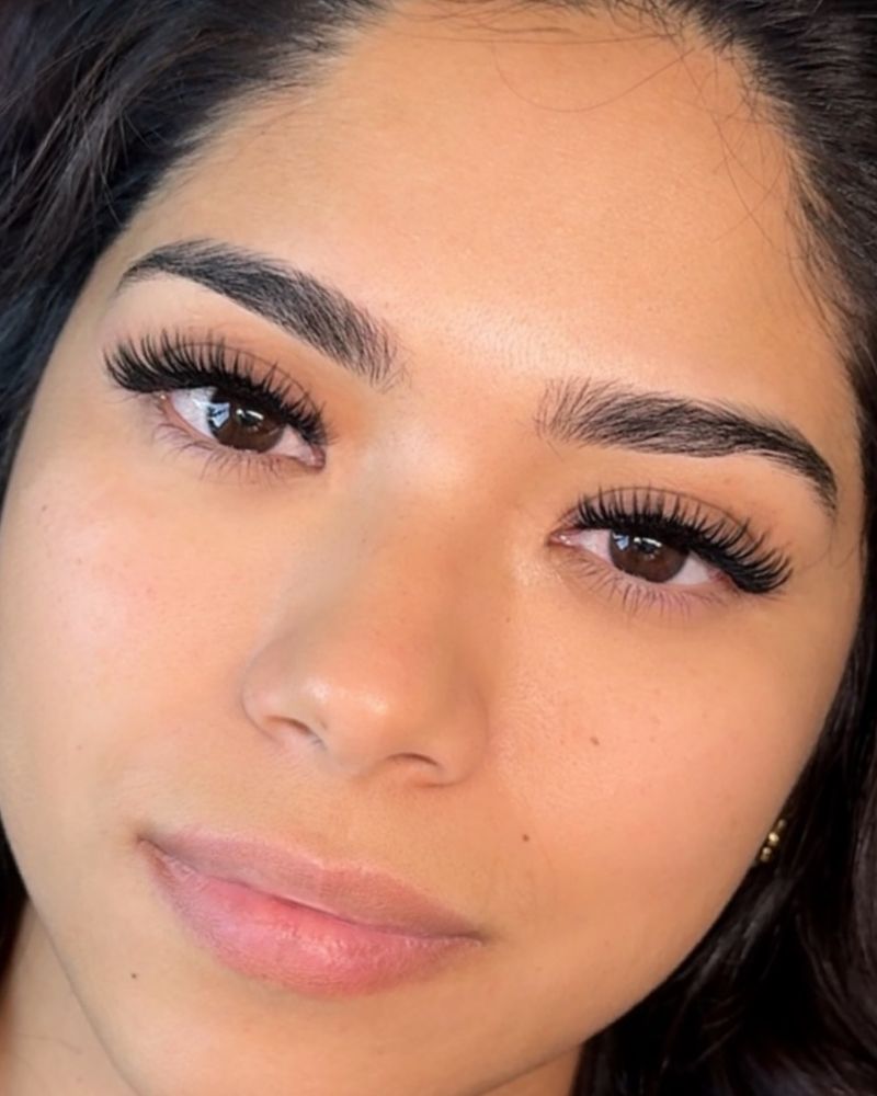 Close-up of a finished lash set